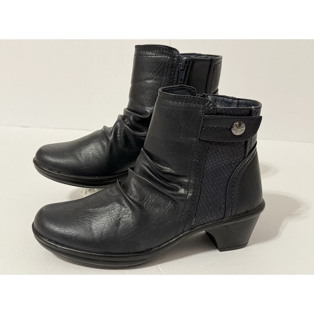 Women's Easy Street Navy Blue/Snake Draft Ankle Boots, Size 6 WW